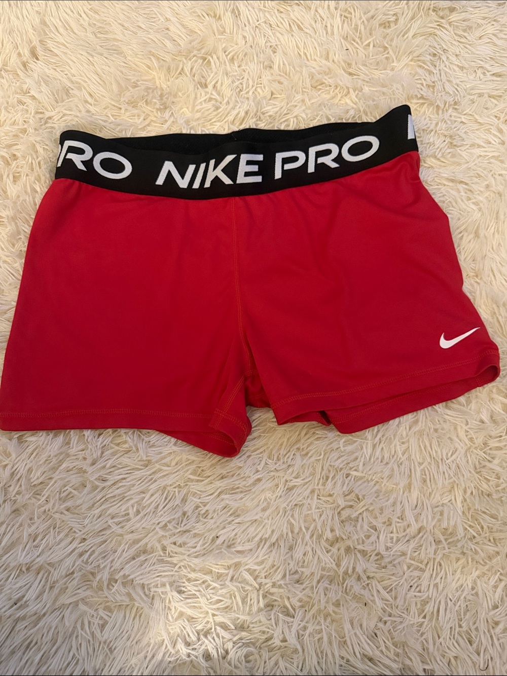 3 inch Nike Pro Women's Red Athletic Shorts with Black Logo Waistband
